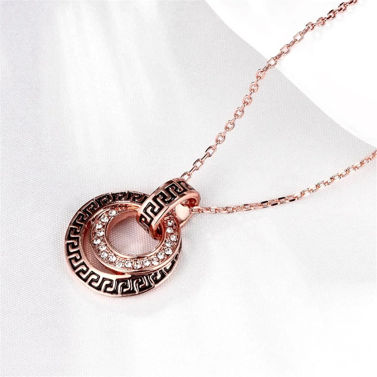 Cubic Zirconias & 18K Rose Gold-Plated Spiral Pendant Necklace