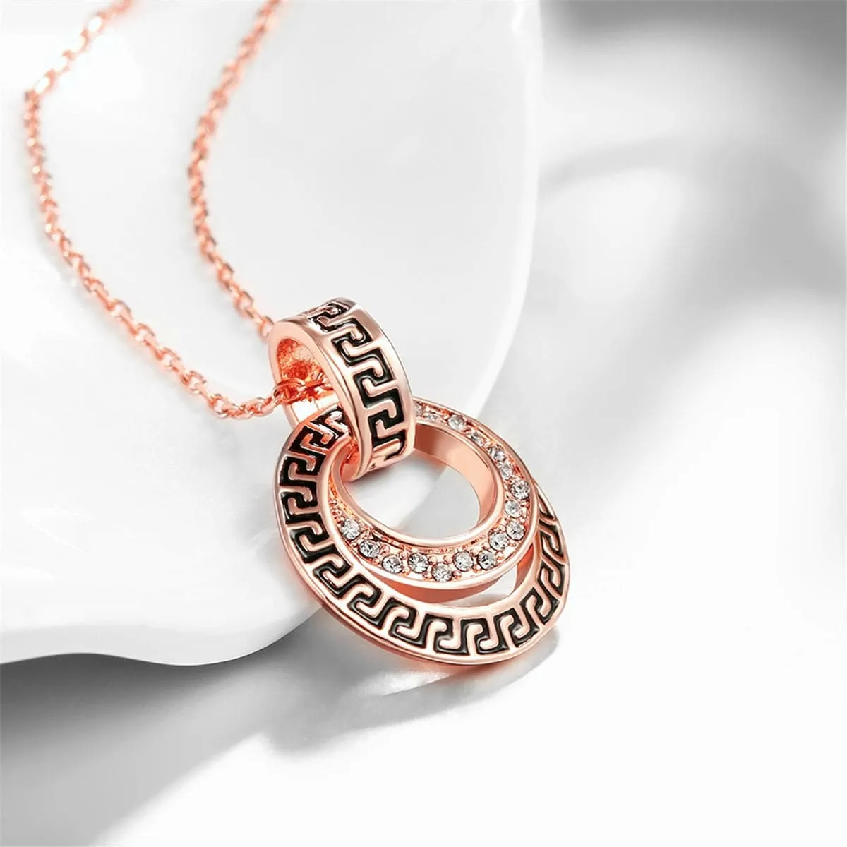 Cubic Zirconias & 18K Rose Gold-Plated Spiral Pendant Necklace
