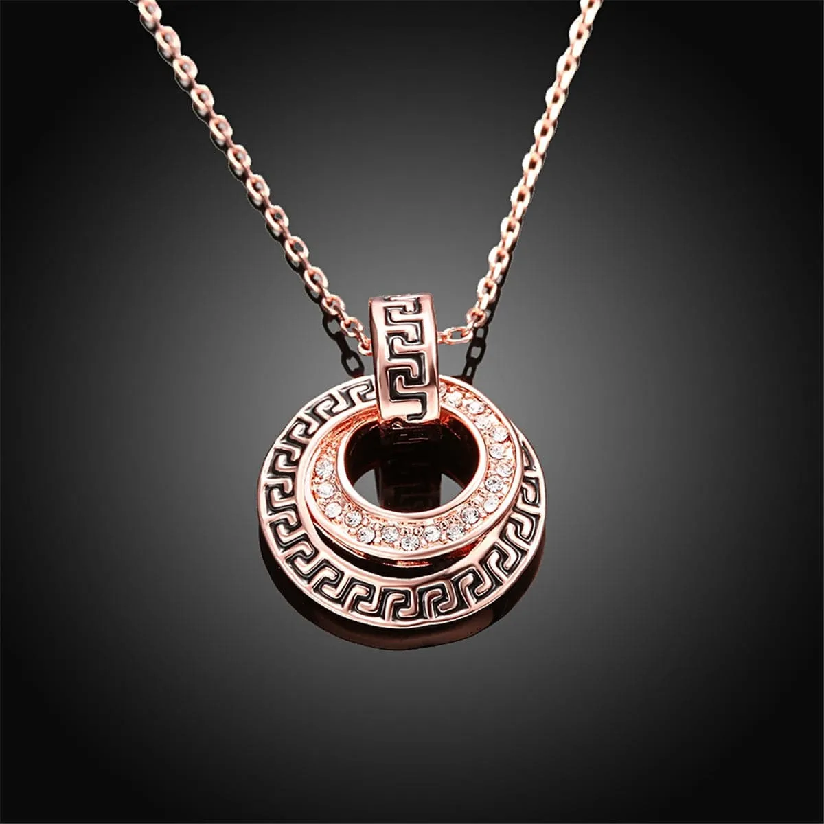 Cubic Zirconias & 18K Rose Gold-Plated Spiral Pendant Necklace