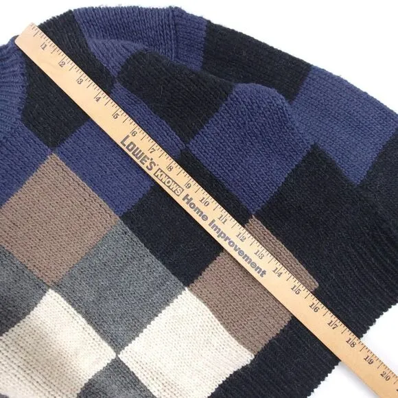 CURRENT/ELLIOTT Alpaca Wool Boxy Mock Neck Crop Sweater Checkered Navy Knit XS