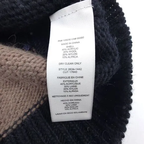CURRENT/ELLIOTT Alpaca Wool Boxy Mock Neck Crop Sweater Checkered Navy Knit XS