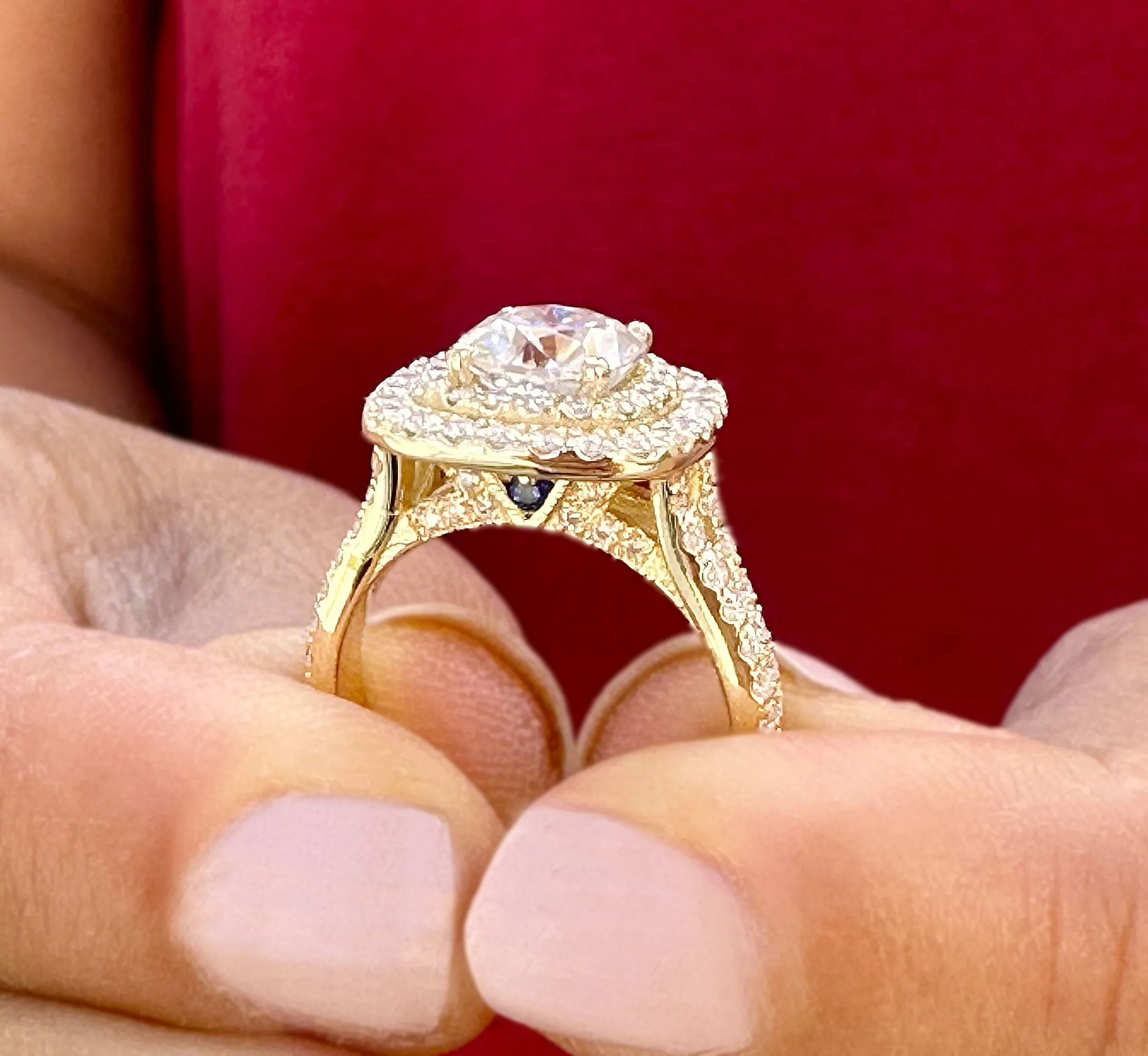Cushion And Round Cut Diamond Engagement Ring IGI Certified Double Halo Women's 14k Solid Yellow Gold Bridal Halo Wedding Ring 3.00ct F-VS2