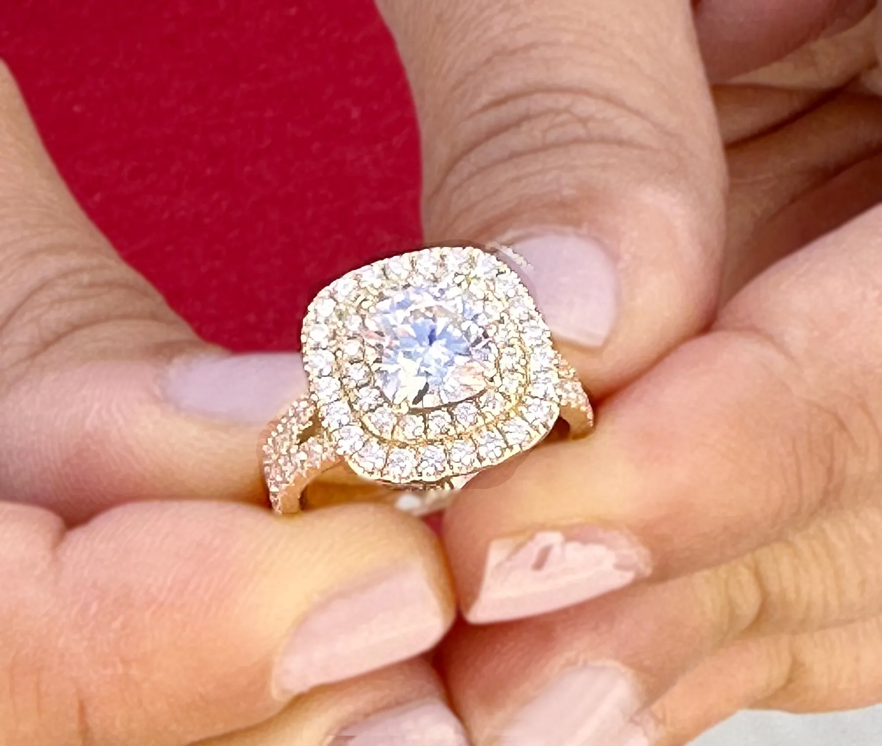 Cushion And Round Cut Diamond Engagement Ring IGI Certified Double Halo Women's 14k Solid Yellow Gold Bridal Halo Wedding Ring 3.00ct F-VS2