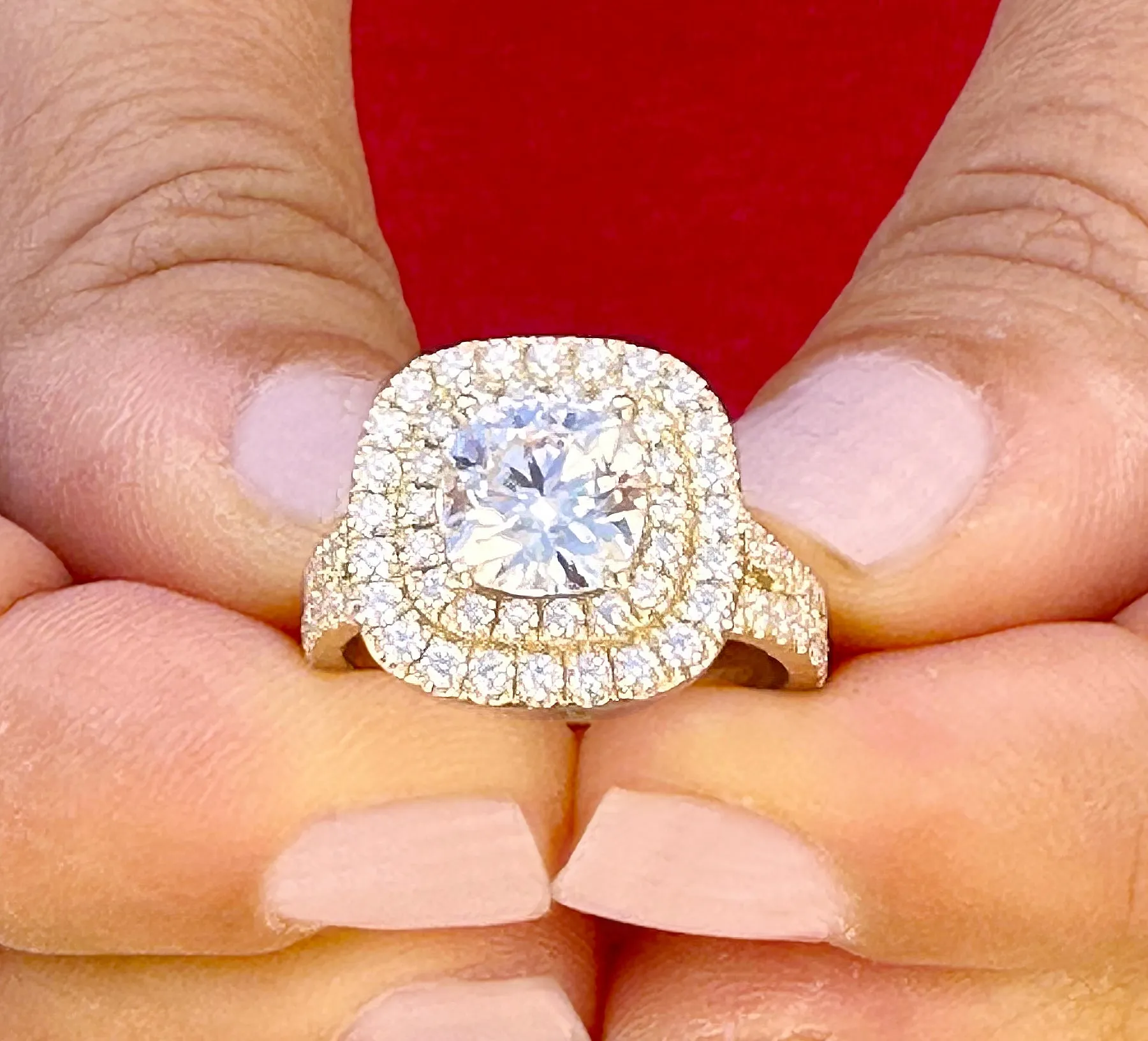 Cushion And Round Cut Diamond Engagement Ring IGI Certified Double Halo Women's 14k Solid Yellow Gold Bridal Halo Wedding Ring 3.00ct F-VS2