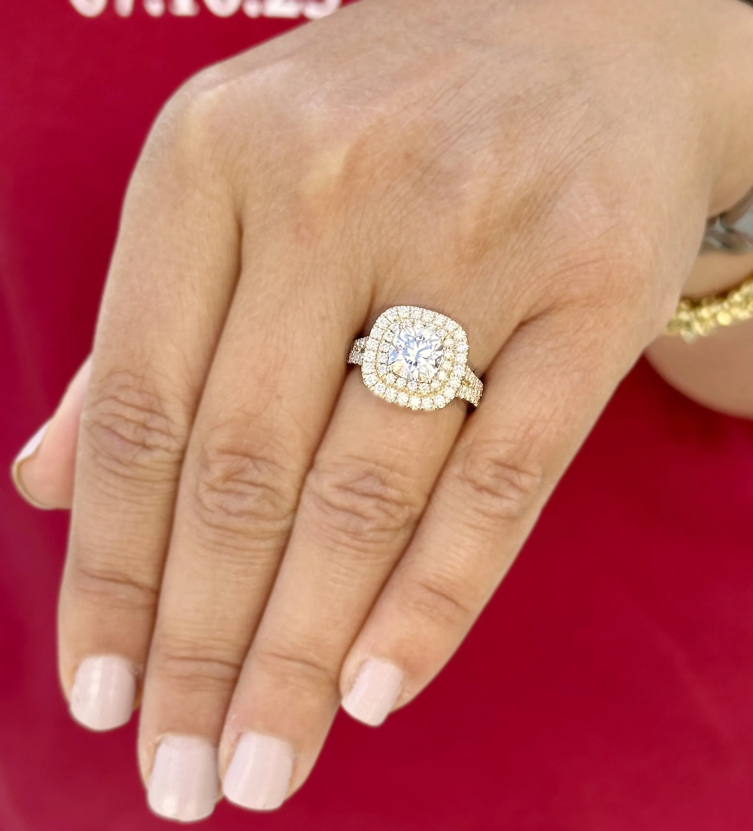 Cushion And Round Cut Diamond Engagement Ring IGI Certified Double Halo Women's 14k Solid Yellow Gold Bridal Halo Wedding Ring 3.00ct F-VS2