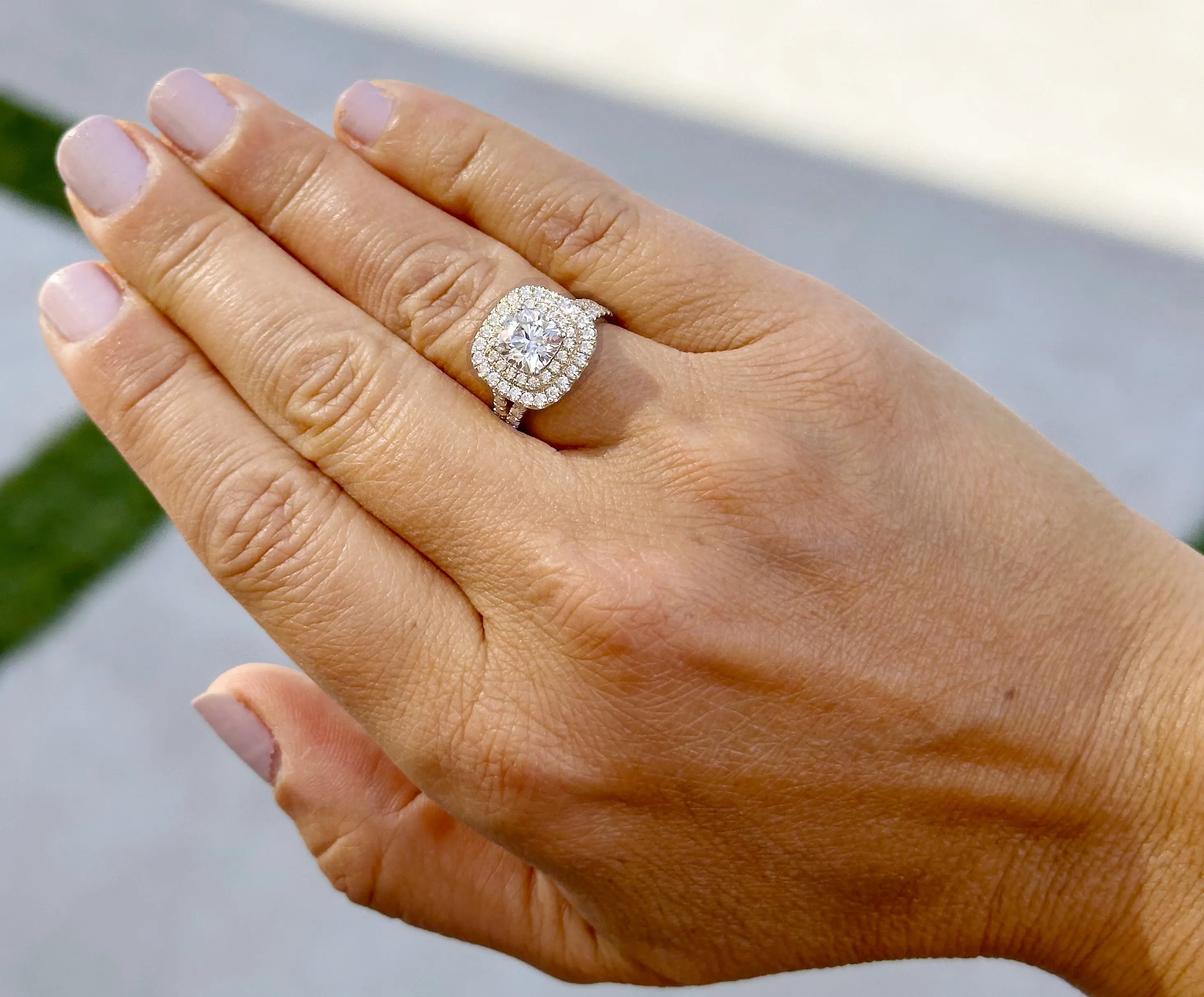 Cushion And Round Cut Diamond Engagement Ring IGI Certified Double Halo Women's 14k Solid Yellow Gold Bridal Halo Wedding Ring 3.00ct F-VS2