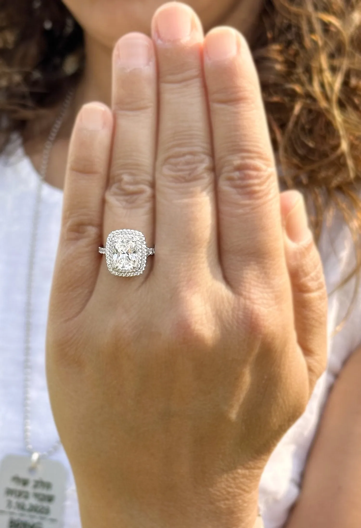 Cushion Cut And Round Cut Sides Diamond Engagement Ring Split shank IGI Certified Double Halo Women's 14k Solid White Gold 3.50ct F-VS2