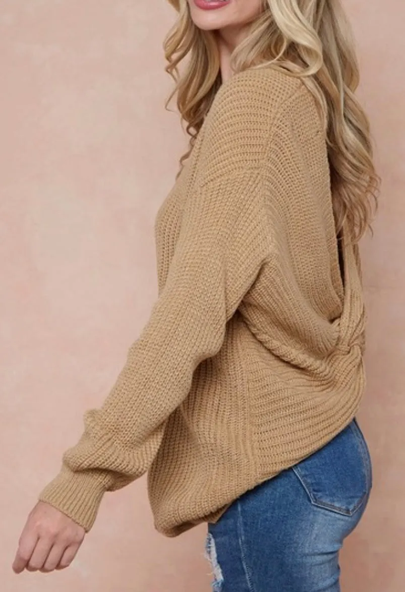Danielle Comfy Knit Camel Sweater with Twist