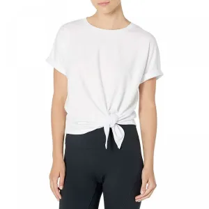 Danskin Women's Short Sleeve French Terry Tie Front Shirt