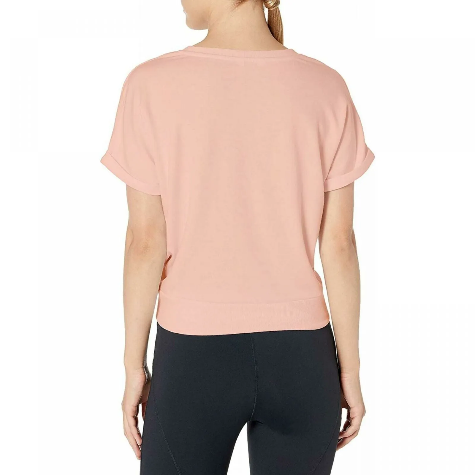 Danskin Women's Short Sleeve French Terry Tie Front Shirt