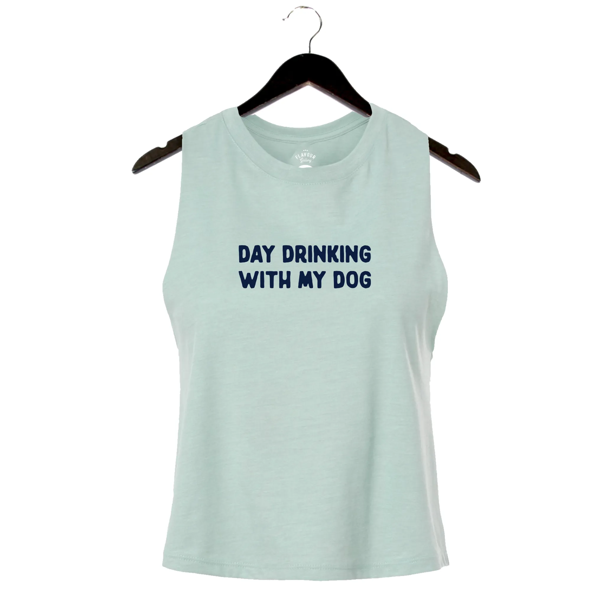 Day Drinking With My Dog - Women's Racerback Cropped Tank - Dusty Blue