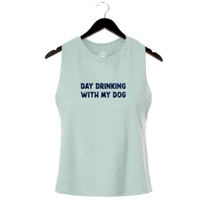 Day Drinking With My Dog - Women's Racerback Cropped Tank - Dusty Blue