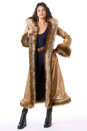 Deluxe Tamo Coat: Gold Holographic Snake   Fox Faux Fur Trim