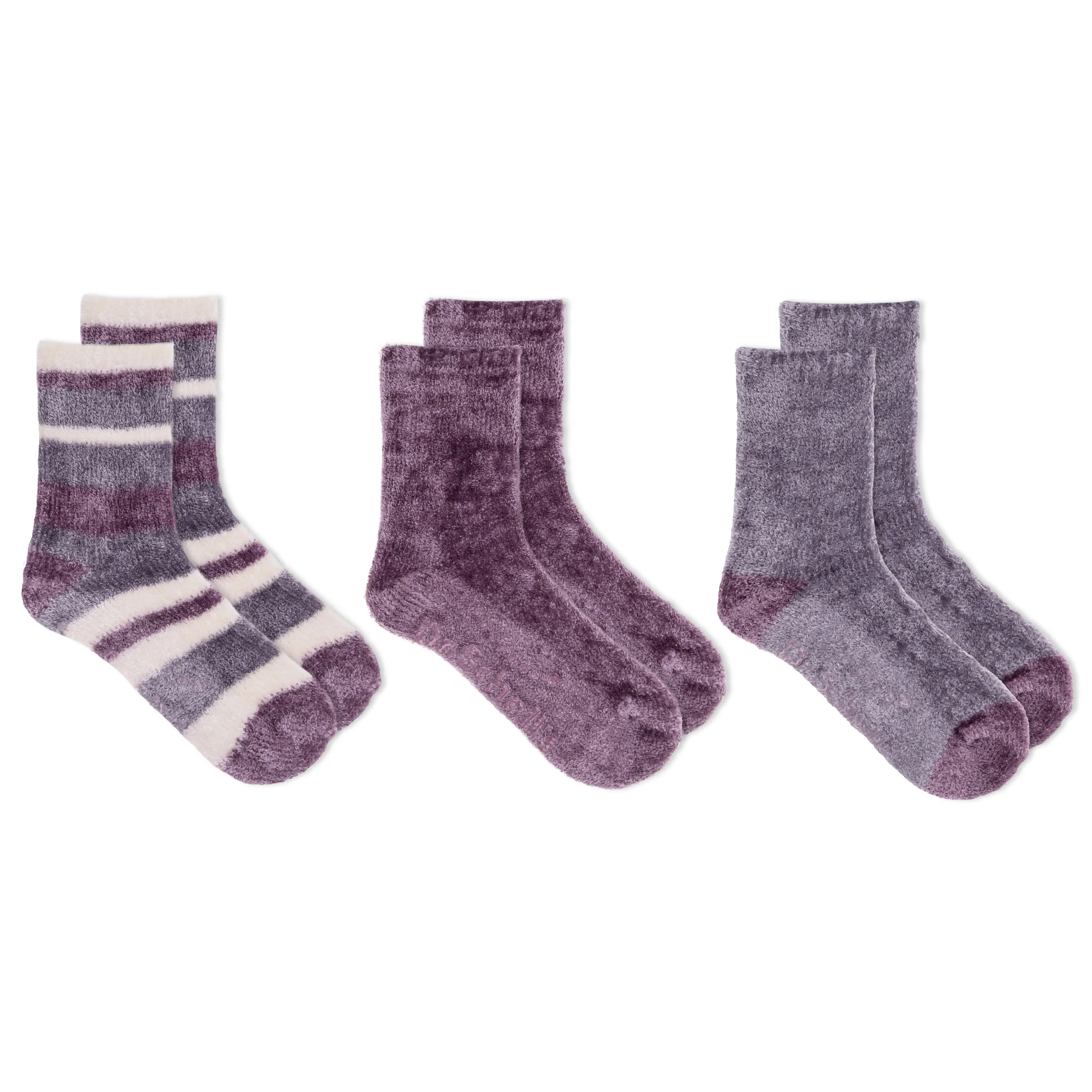 Dr. Scholl's Women's Soothing Spa Chenille Gripper Crew Socks 3 Pair Pack - Lavender & Vitamin E Infused, Cozy Comfort