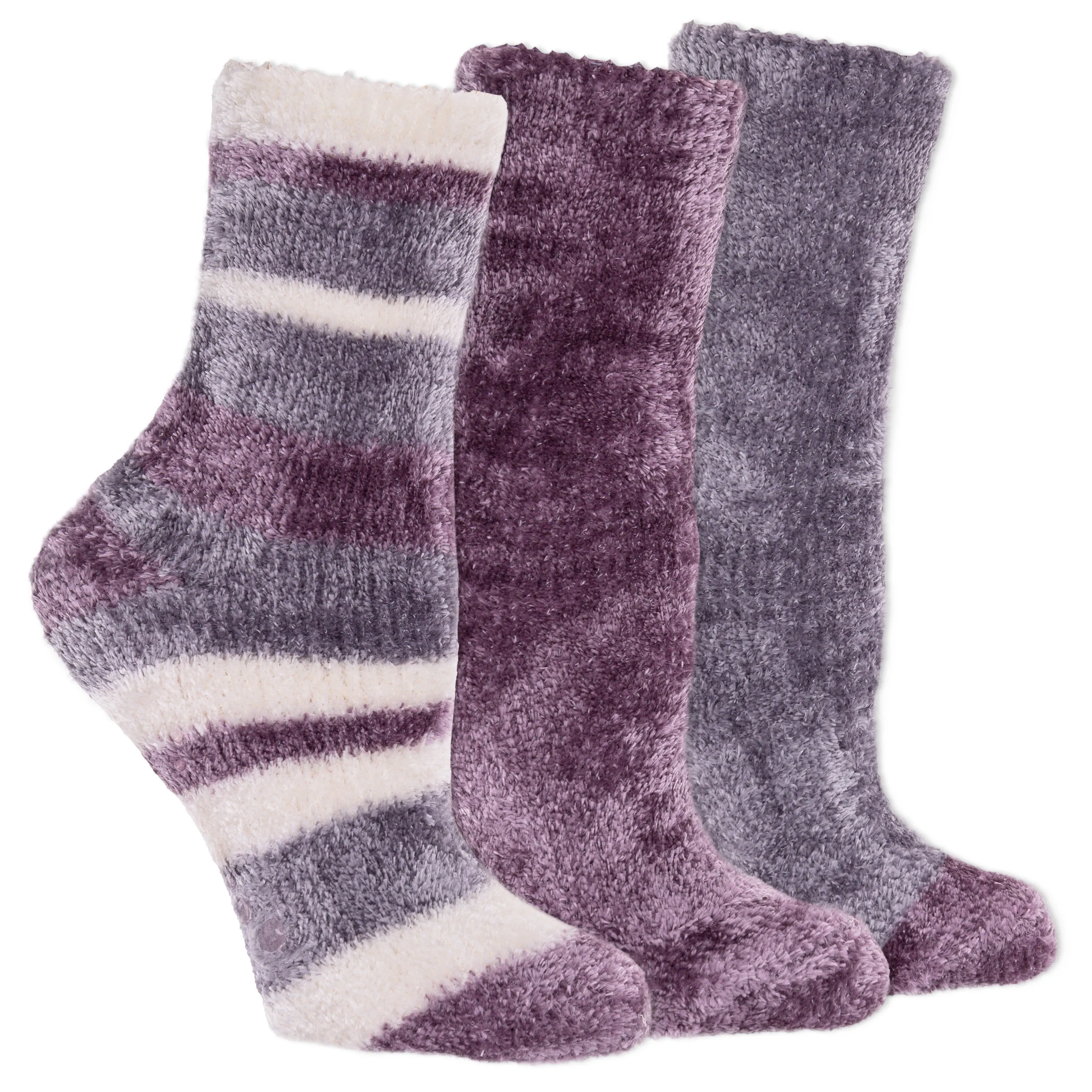 Dr. Scholl's Women's Soothing Spa Chenille Gripper Crew Socks 3 Pair Pack - Lavender & Vitamin E Infused, Cozy Comfort