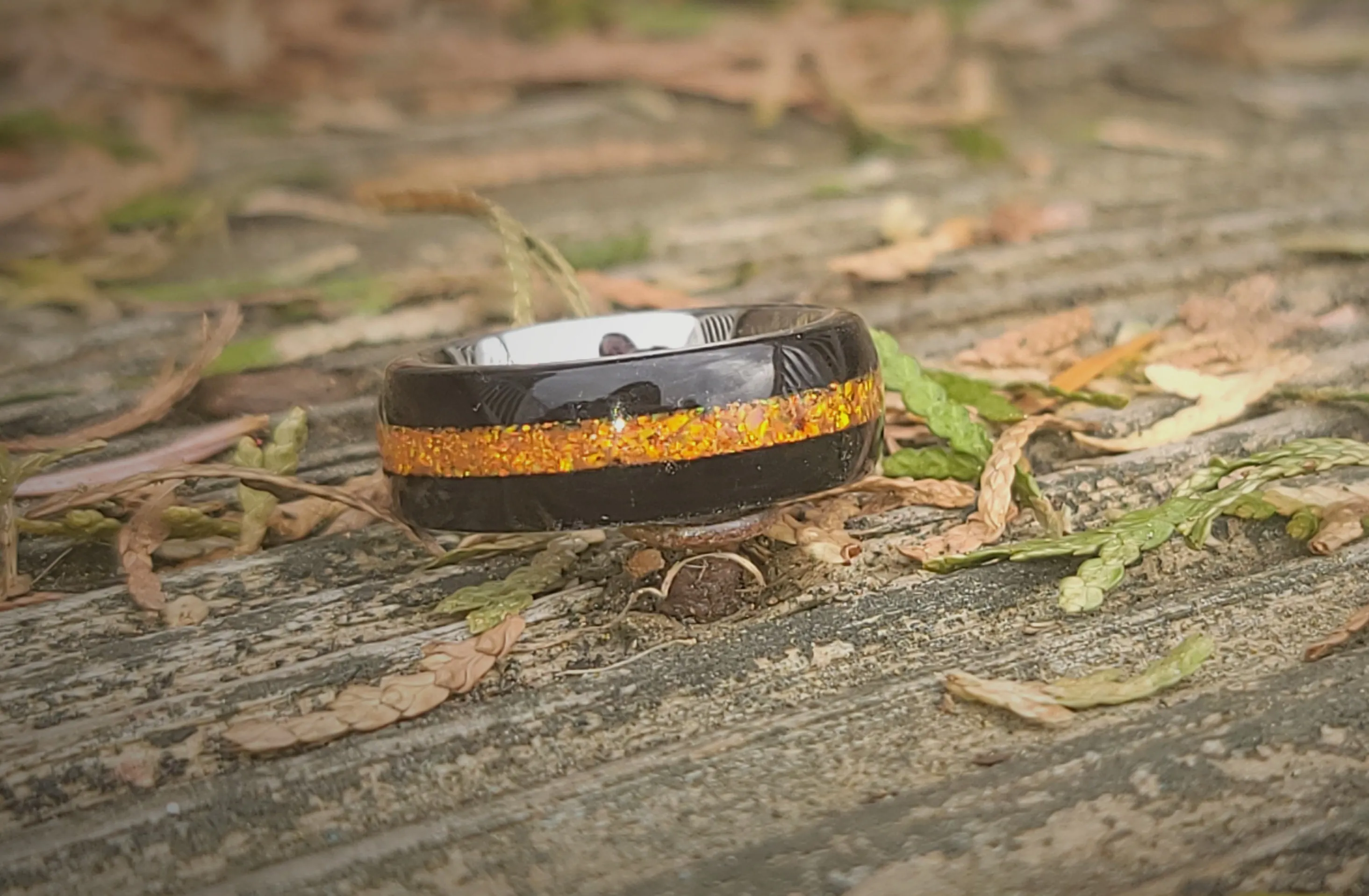 Ebony wood with opal inlay