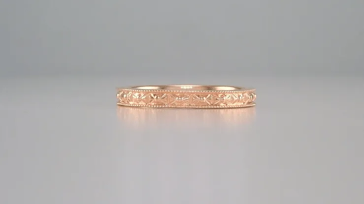 Edwardian Heirloom Engraved Floral Womens Wedding Band in 14K Rose Gold (Pink Gold)