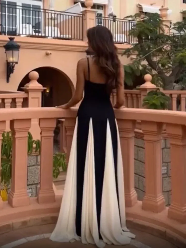 Elegant Contrast Mesh Maxi Dress