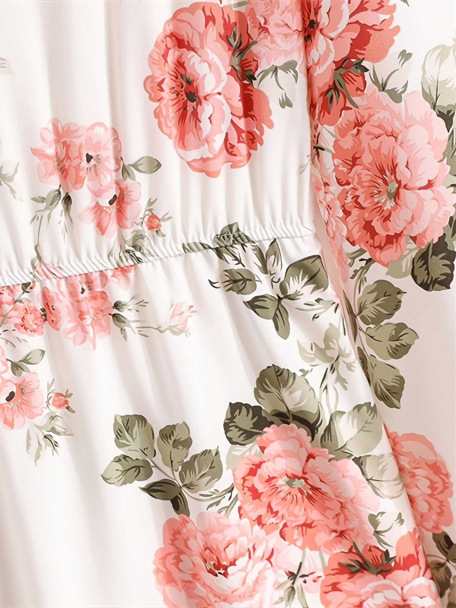 Elegant Floral High Waist Maxi Dress with Ruffled Neckline