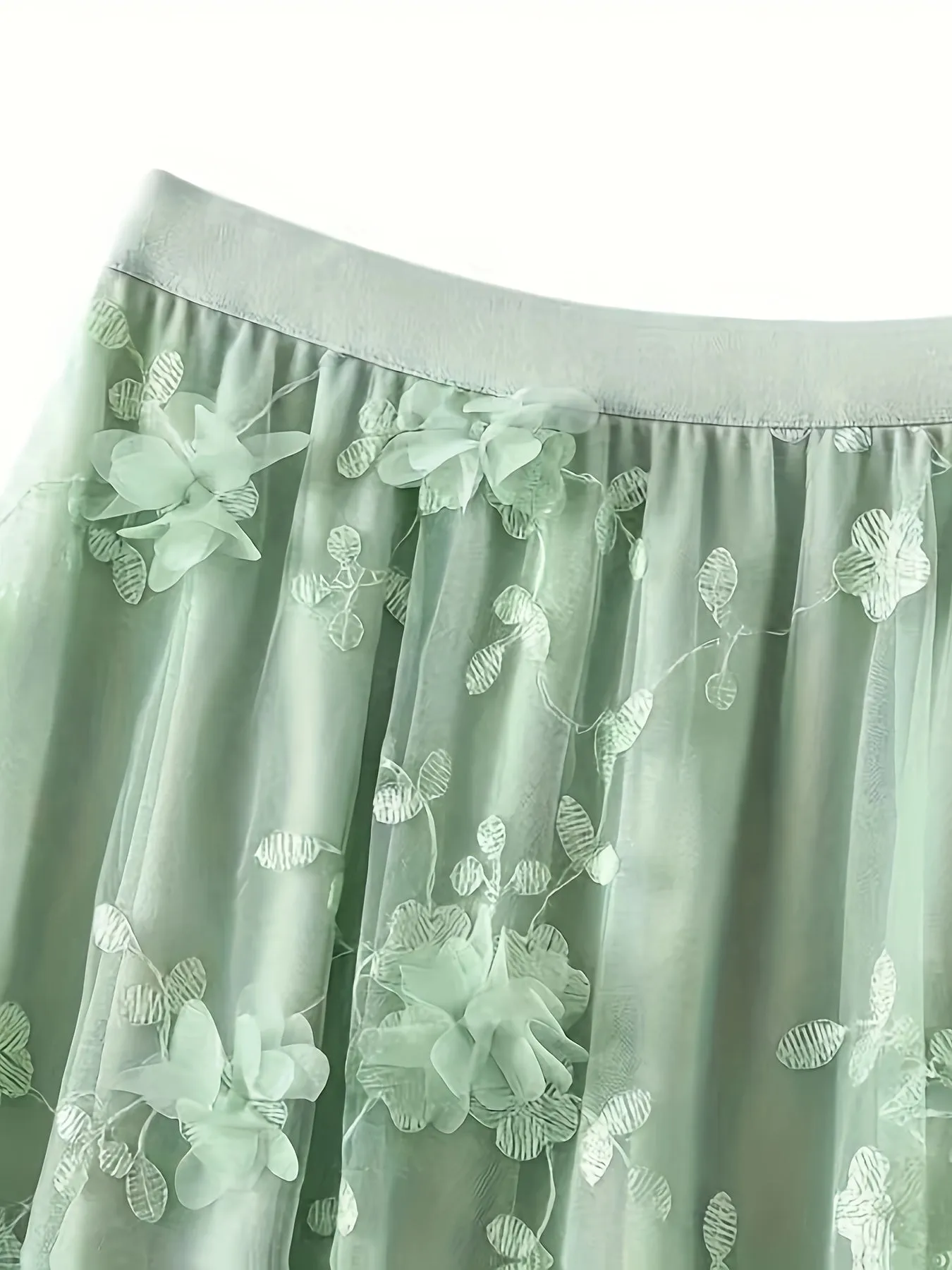Elegant Women's High-Waisted A-Line Skirt with Floral Embroidery, Lightweight Polyester, Perfect for All Seasons