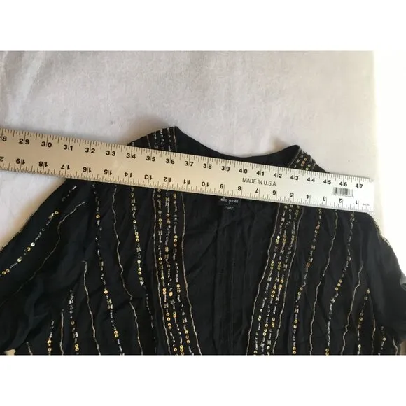 Ella Moss Womens Medium Beaded Sequin Open Front Cardigan Sweater Black Casual