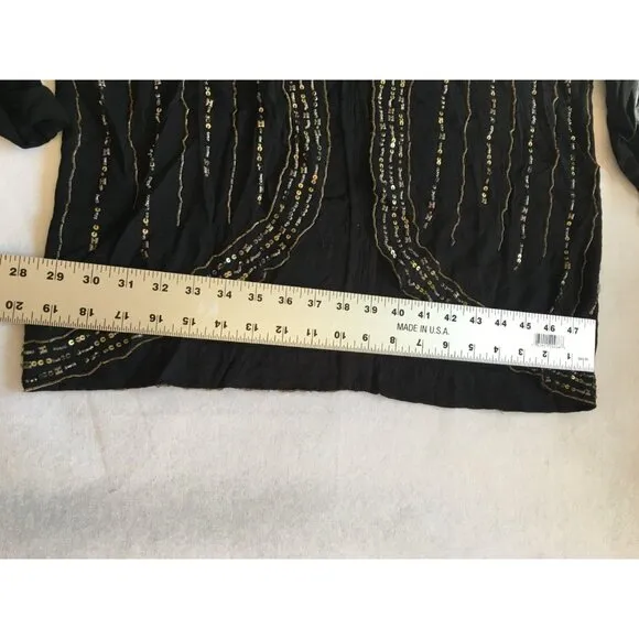 Ella Moss Womens Medium Beaded Sequin Open Front Cardigan Sweater Black Casual