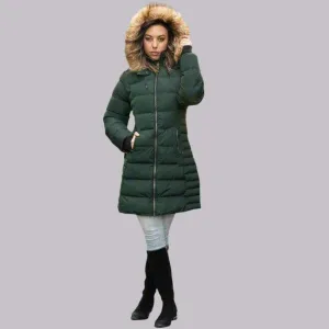 ELORA Parka Mid Length Womens Winter Coat Fur Trim Hood