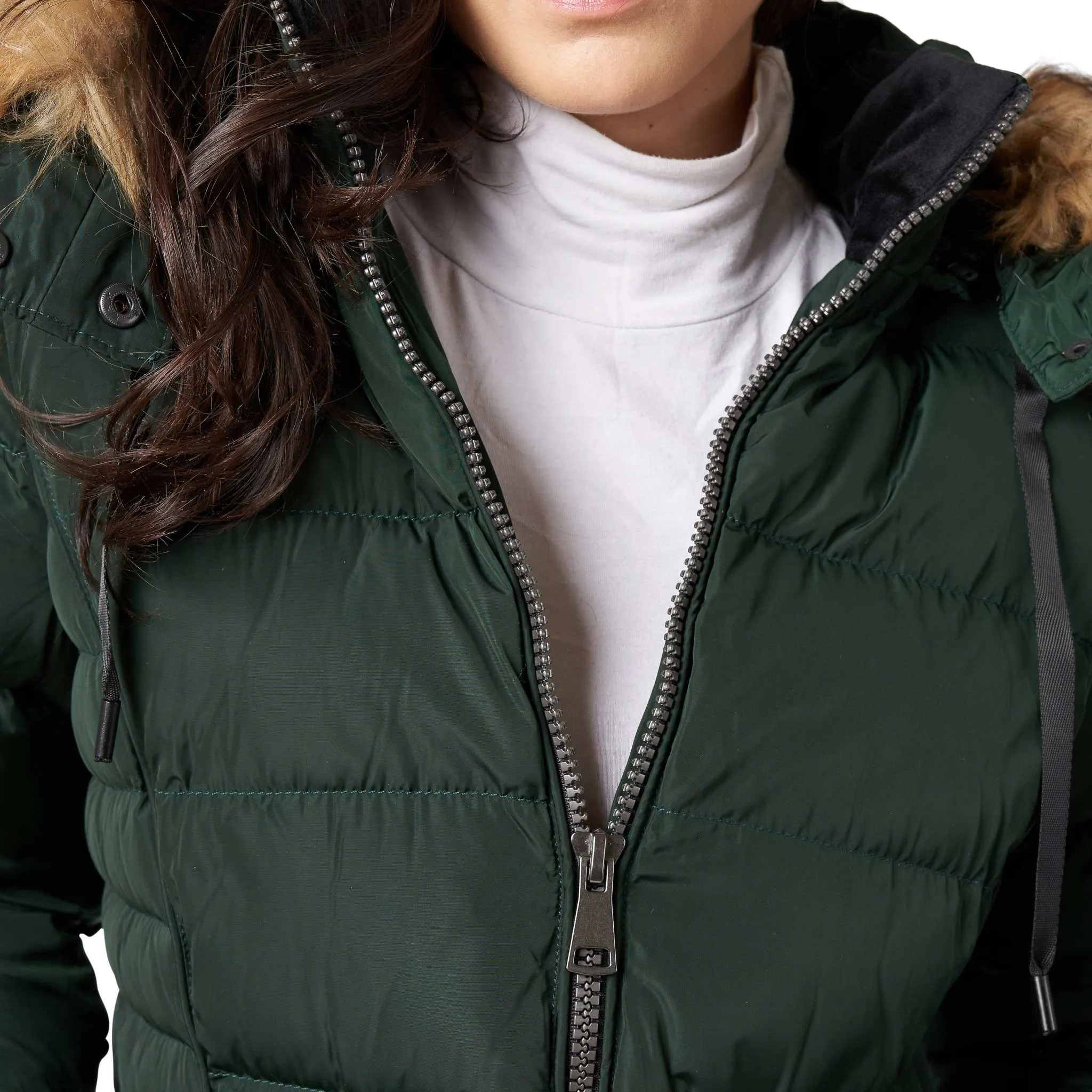 ELORA Parka Mid Length Womens Winter Coat Fur Trim Hood