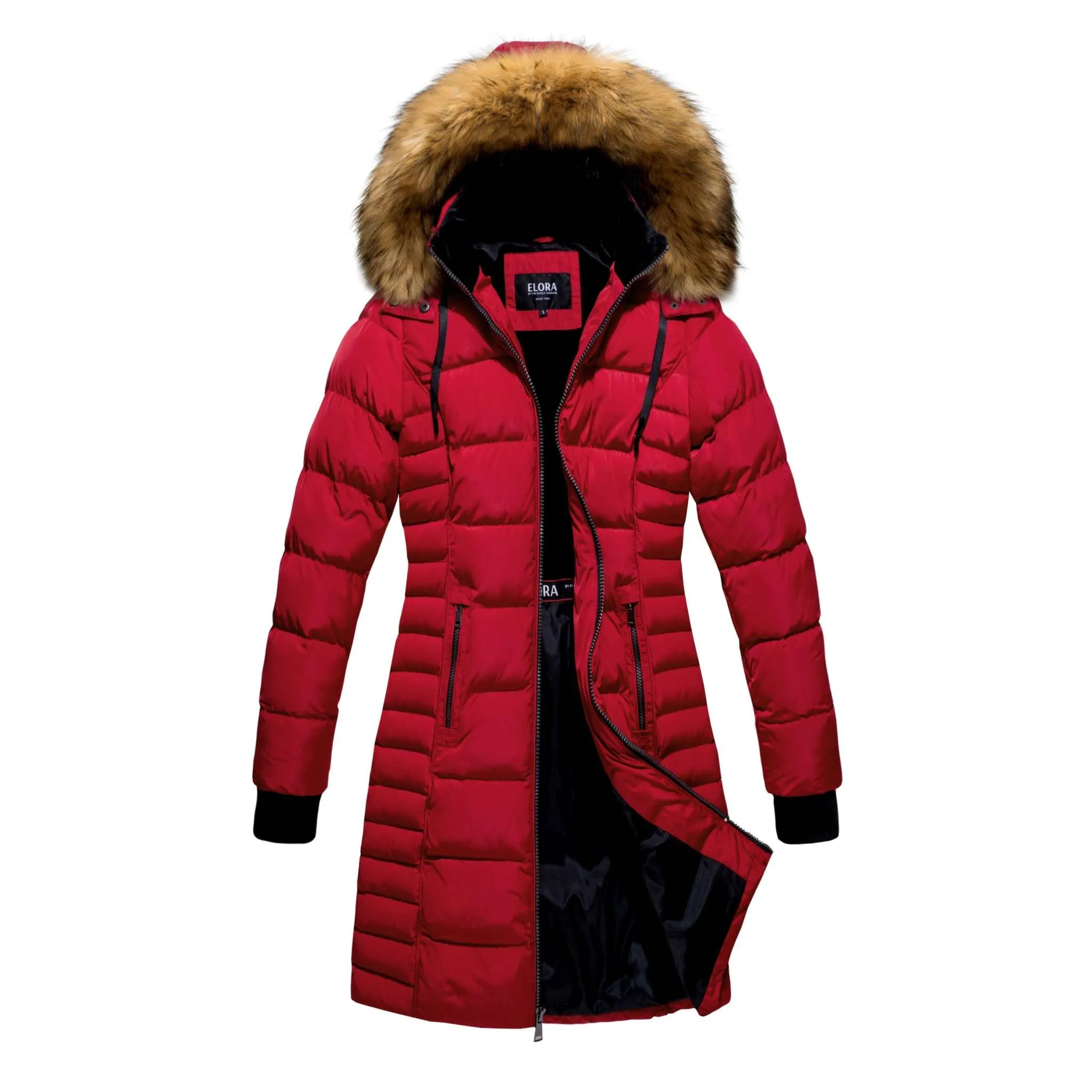 ELORA Parka Mid Length Womens Winter Coat Fur Trim Hood