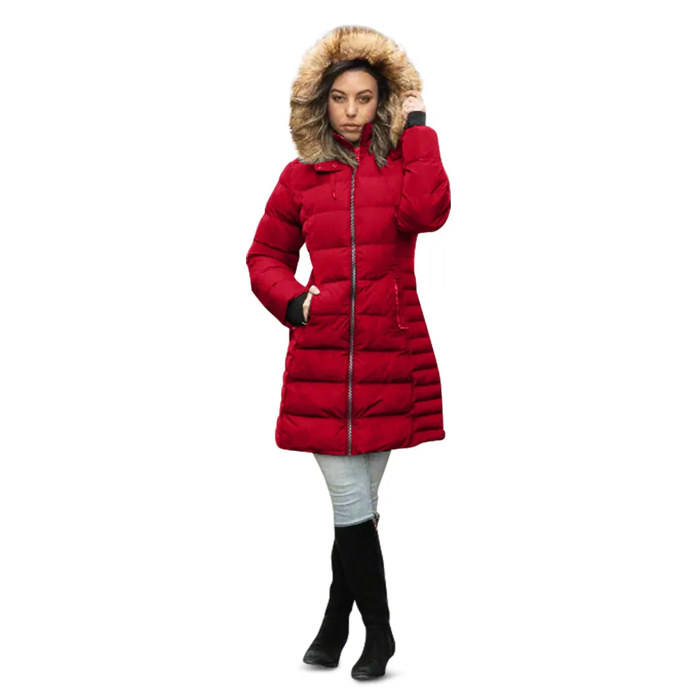 ELORA Parka Mid Length Womens Winter Coat Fur Trim Hood