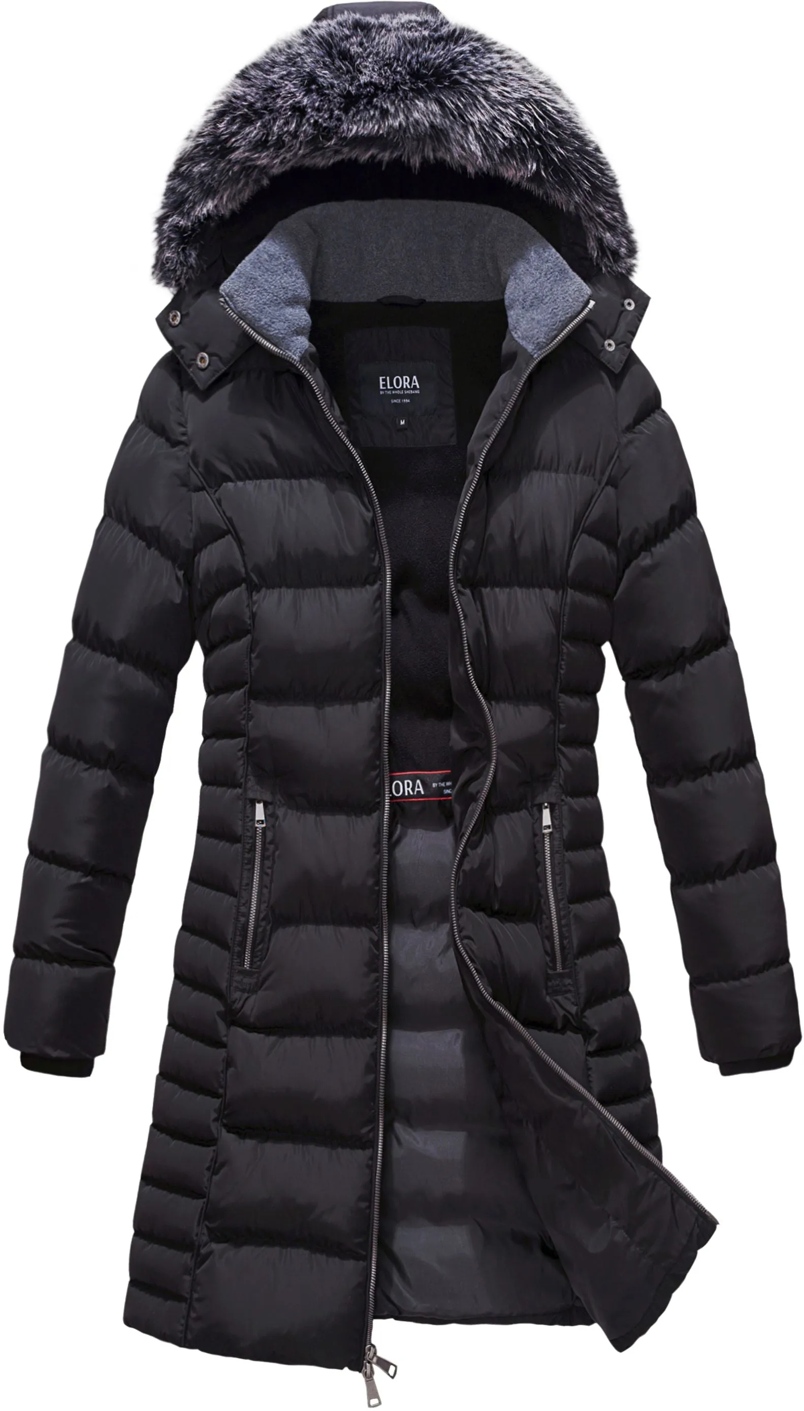 ELORA Parka Mid Length Womens Winter Coat Fur Trim Hood