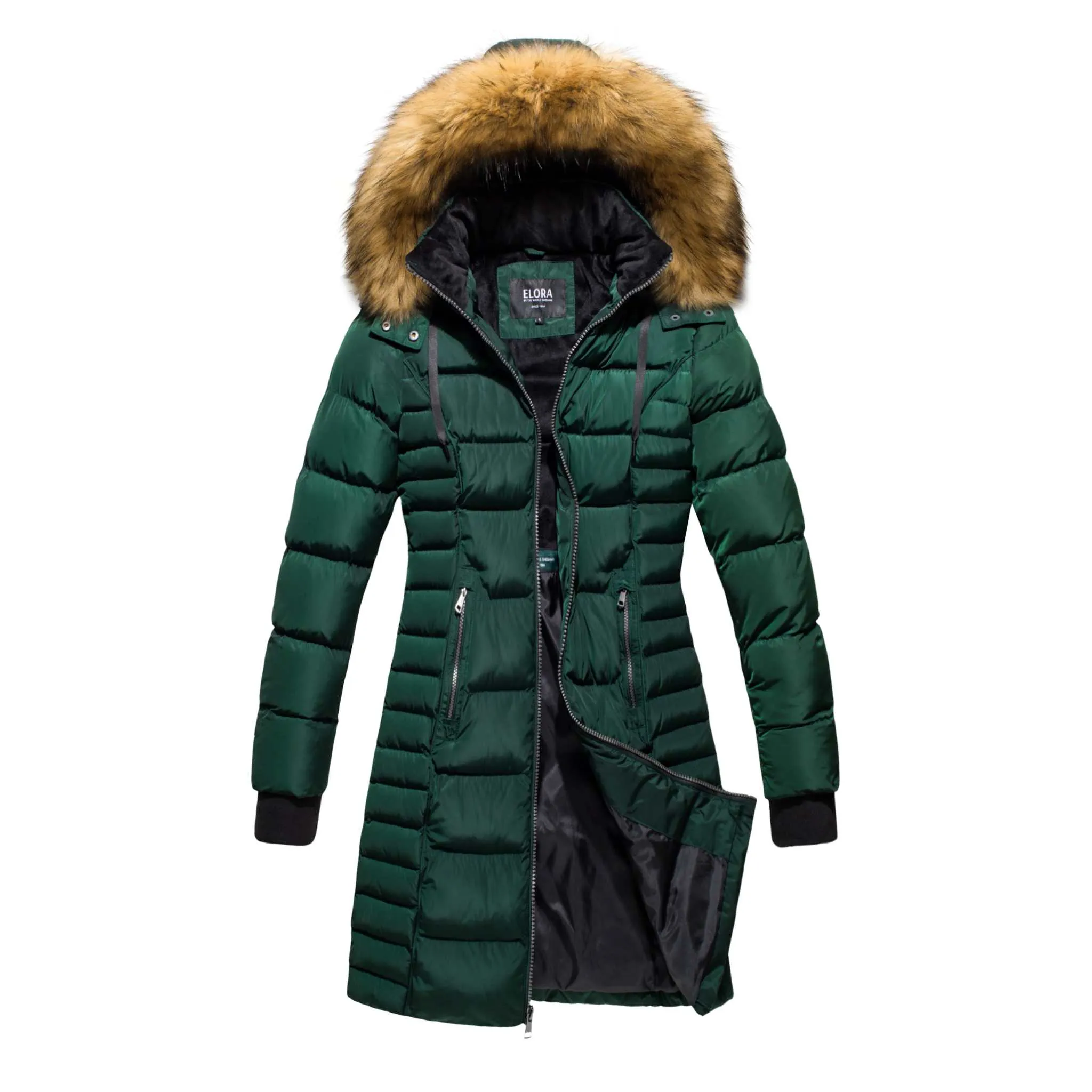 ELORA Parka Mid Length Womens Winter Coat Fur Trim Hood