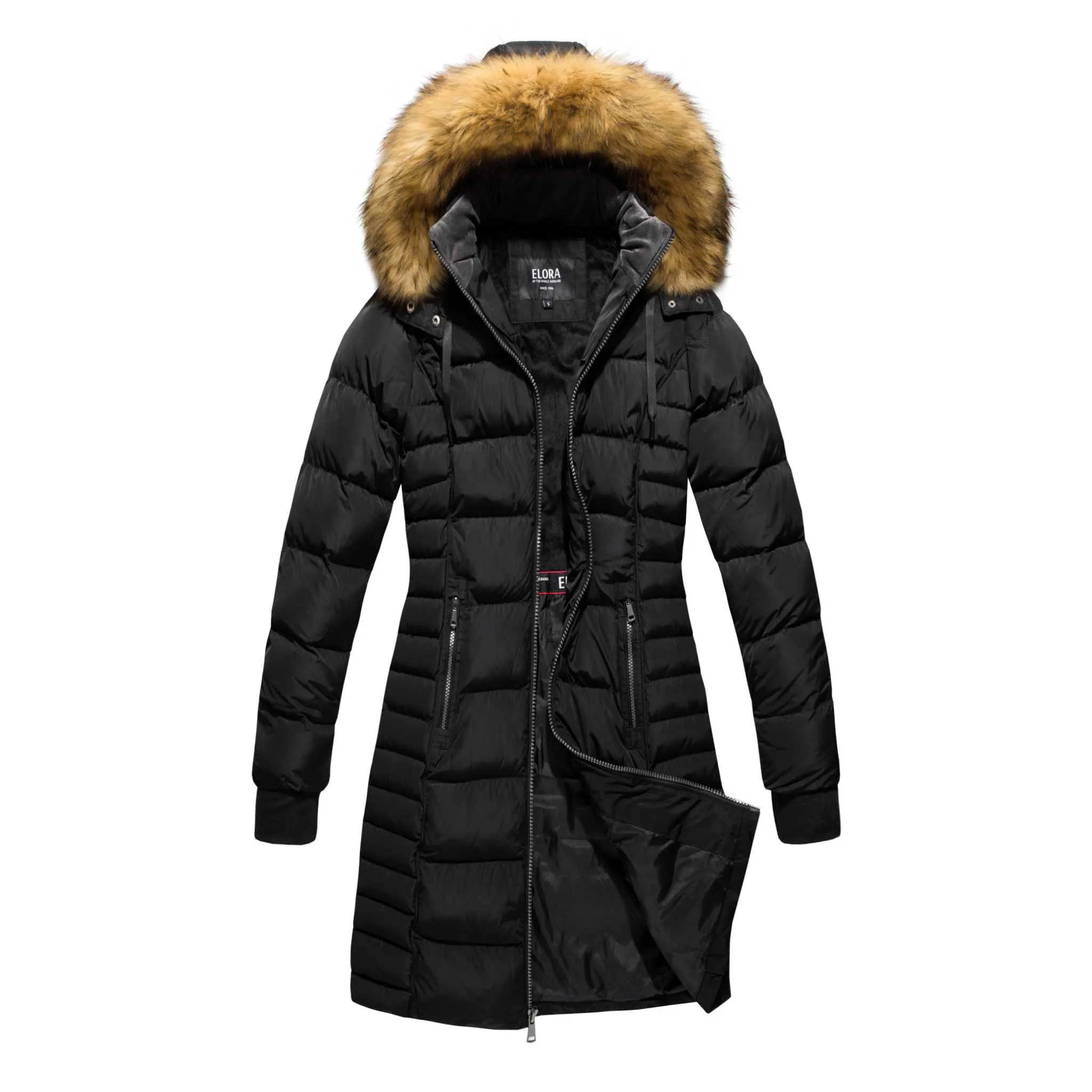 ELORA Parka Mid Length Womens Winter Coat Fur Trim Hood