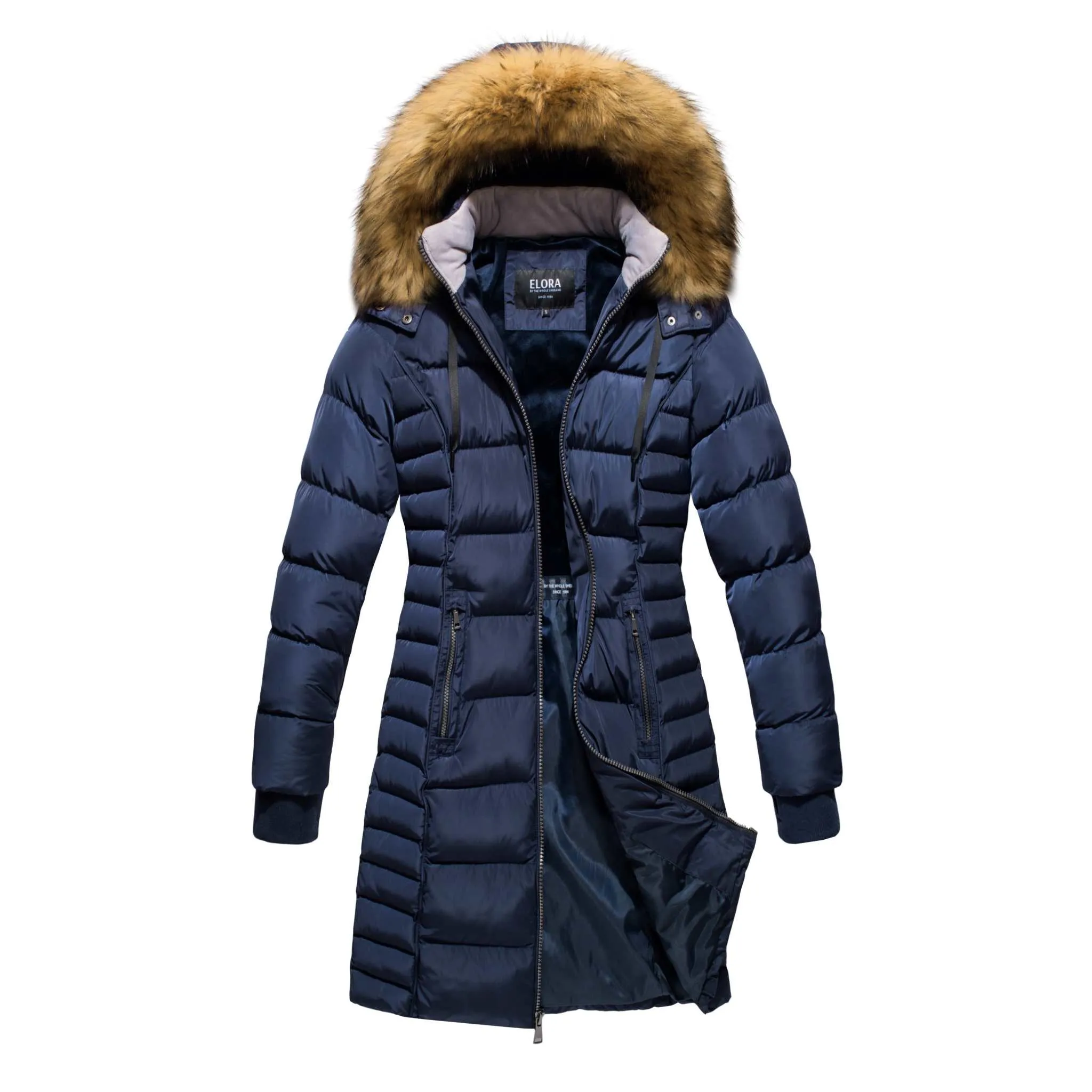 ELORA Parka Mid Length Womens Winter Coat Fur Trim Hood
