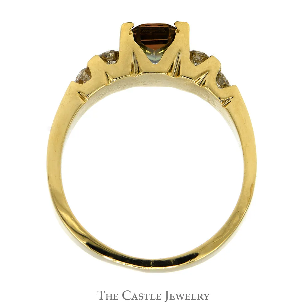 Emerald Cut Watermelon Tourmaline Ring With Channel-Set Diamonds .38 CTTW In 14KT Yellow Gold