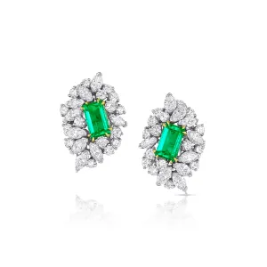 Estate Platinum 3.80ctw Colombia Emerald and 5.00ctw Diamond Earrings, AGL Certified