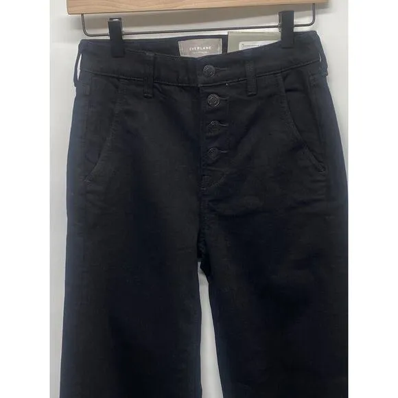 Everlane Women’s Black The Wide Leg Jeans Button Fly High Rise Denim Sz 25