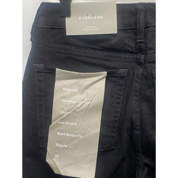 Everlane Women’s Black The Wide Leg Jeans Button Fly High Rise Denim Sz 25