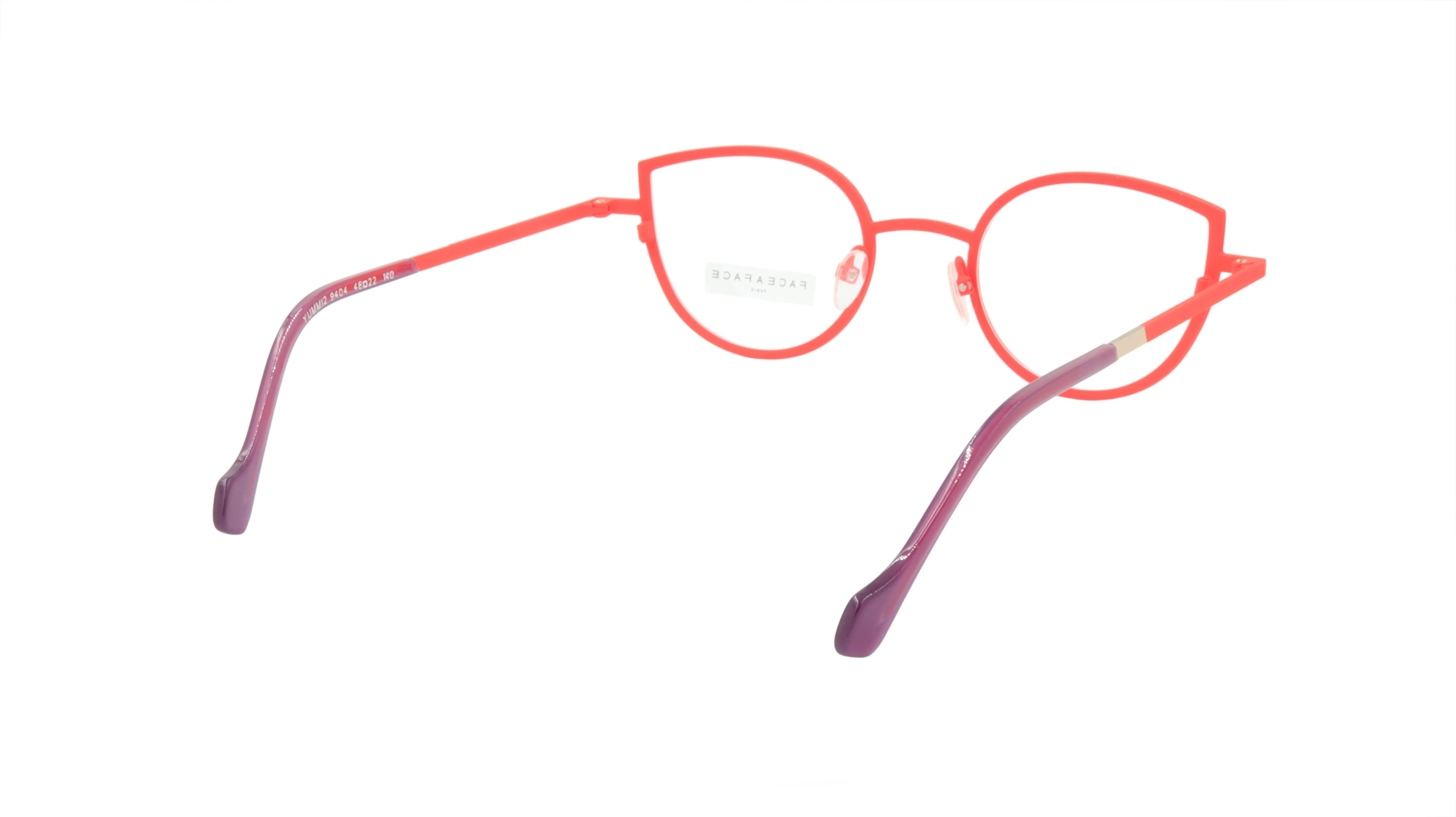 Face A Face Eyewear with a Cat Eye Shape in a Bright Spring Poppy Color