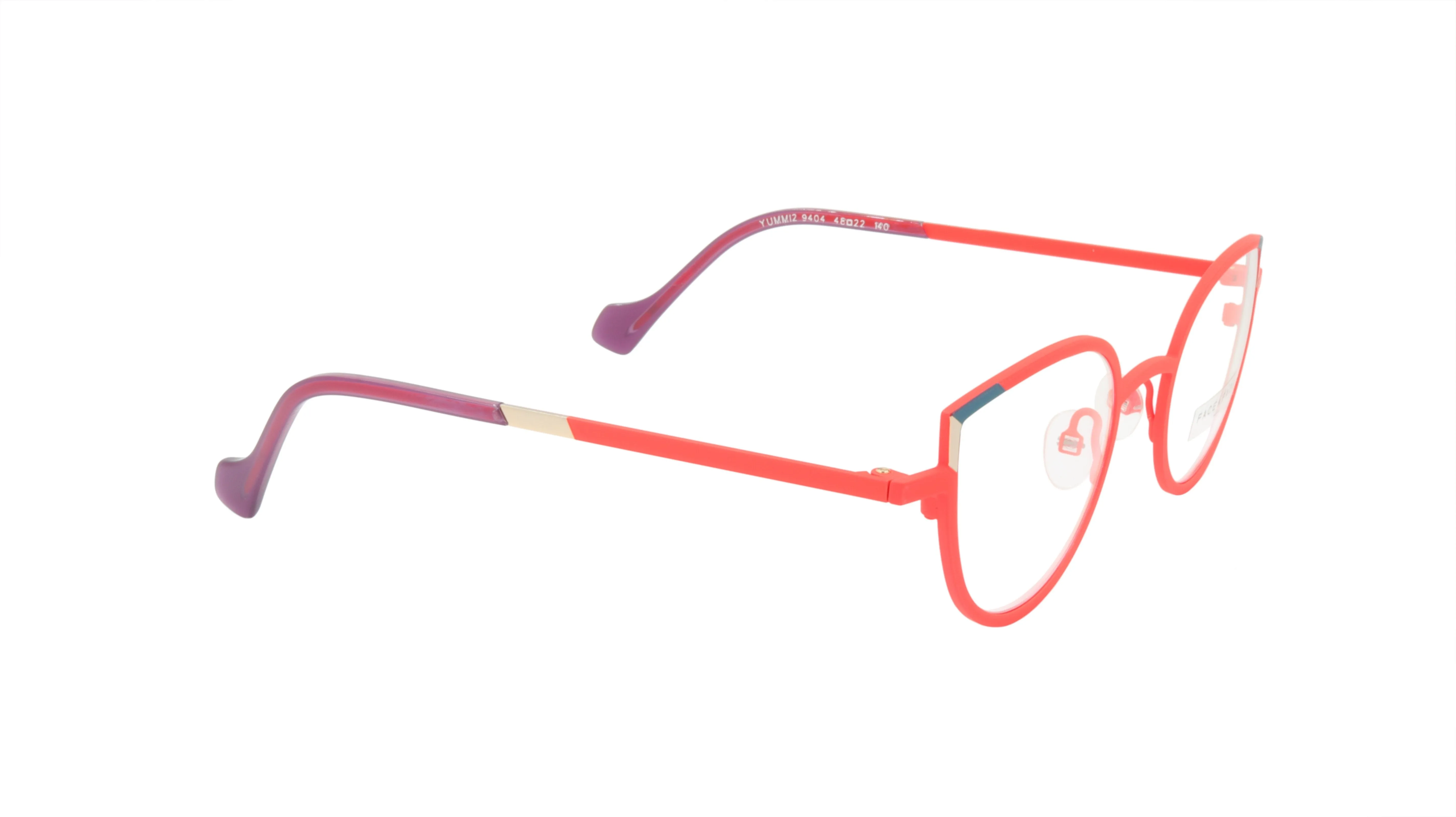 Face A Face Eyewear with a Cat Eye Shape in a Bright Spring Poppy Color
