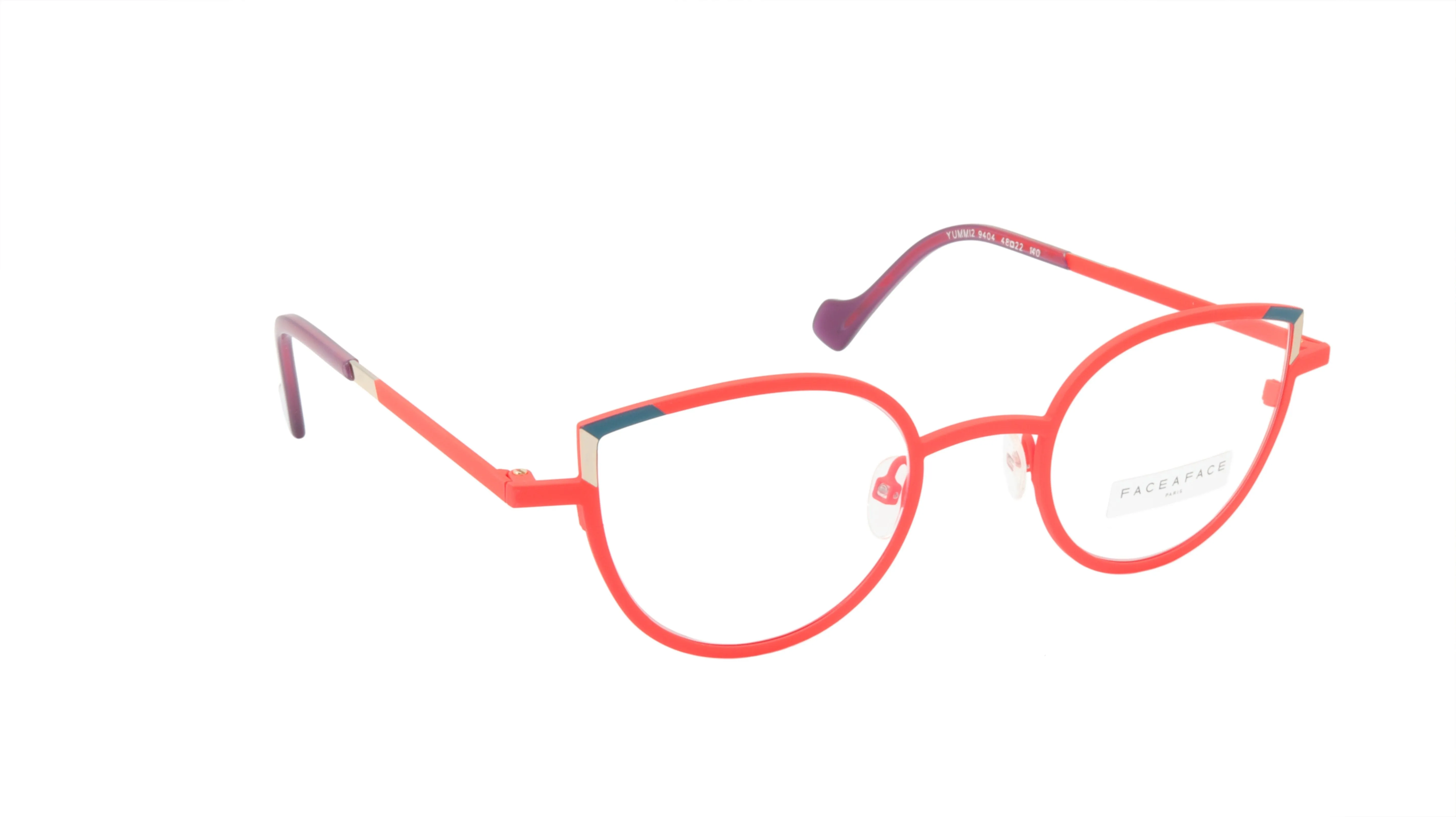 Face A Face Eyewear with a Cat Eye Shape in a Bright Spring Poppy Color