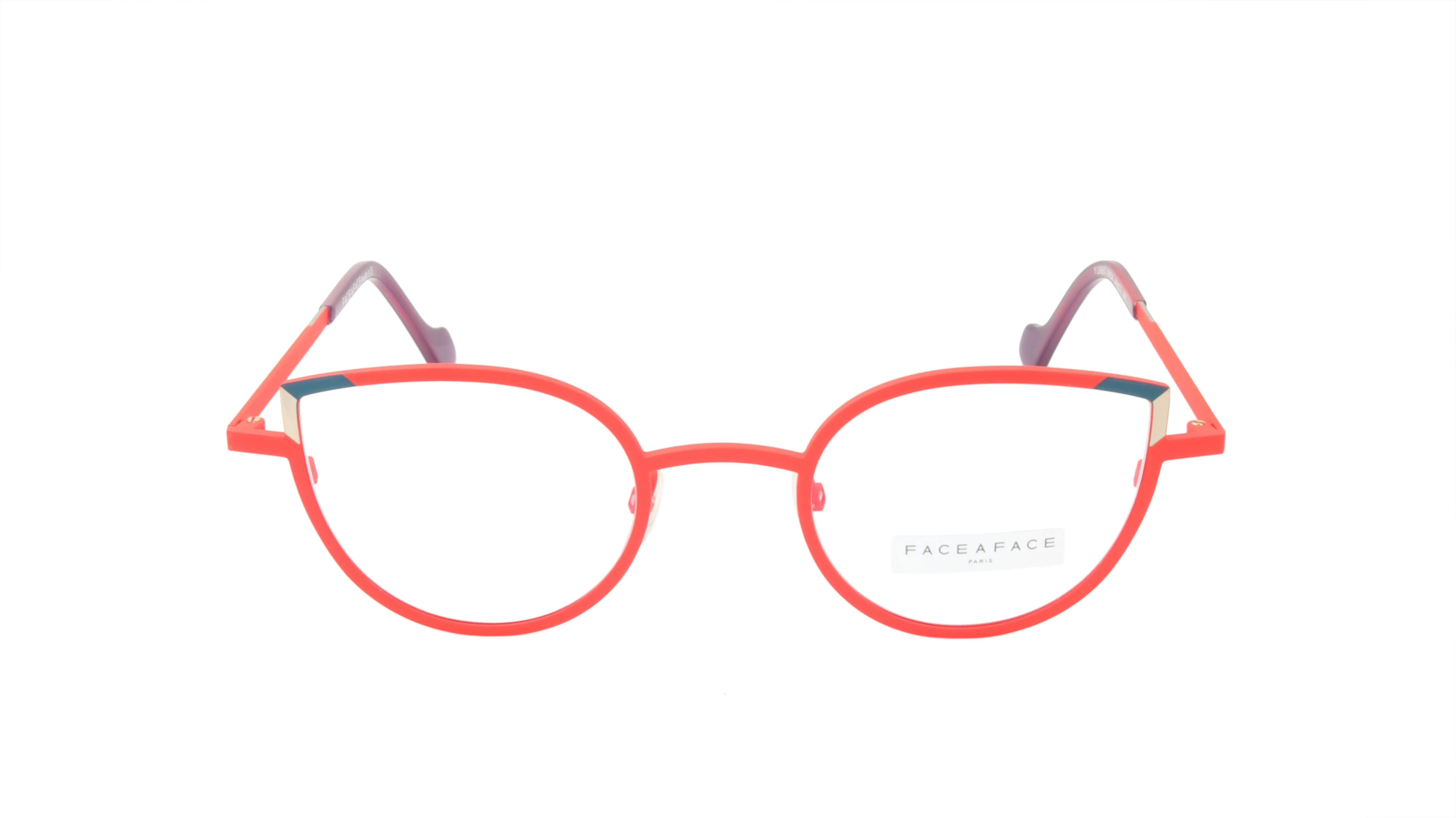 Face A Face Eyewear with a Cat Eye Shape in a Bright Spring Poppy Color