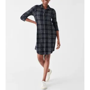 Faherty Legend Sweater Dress S Dakota Plaid Shirt Dress Long Sleeve Button Front