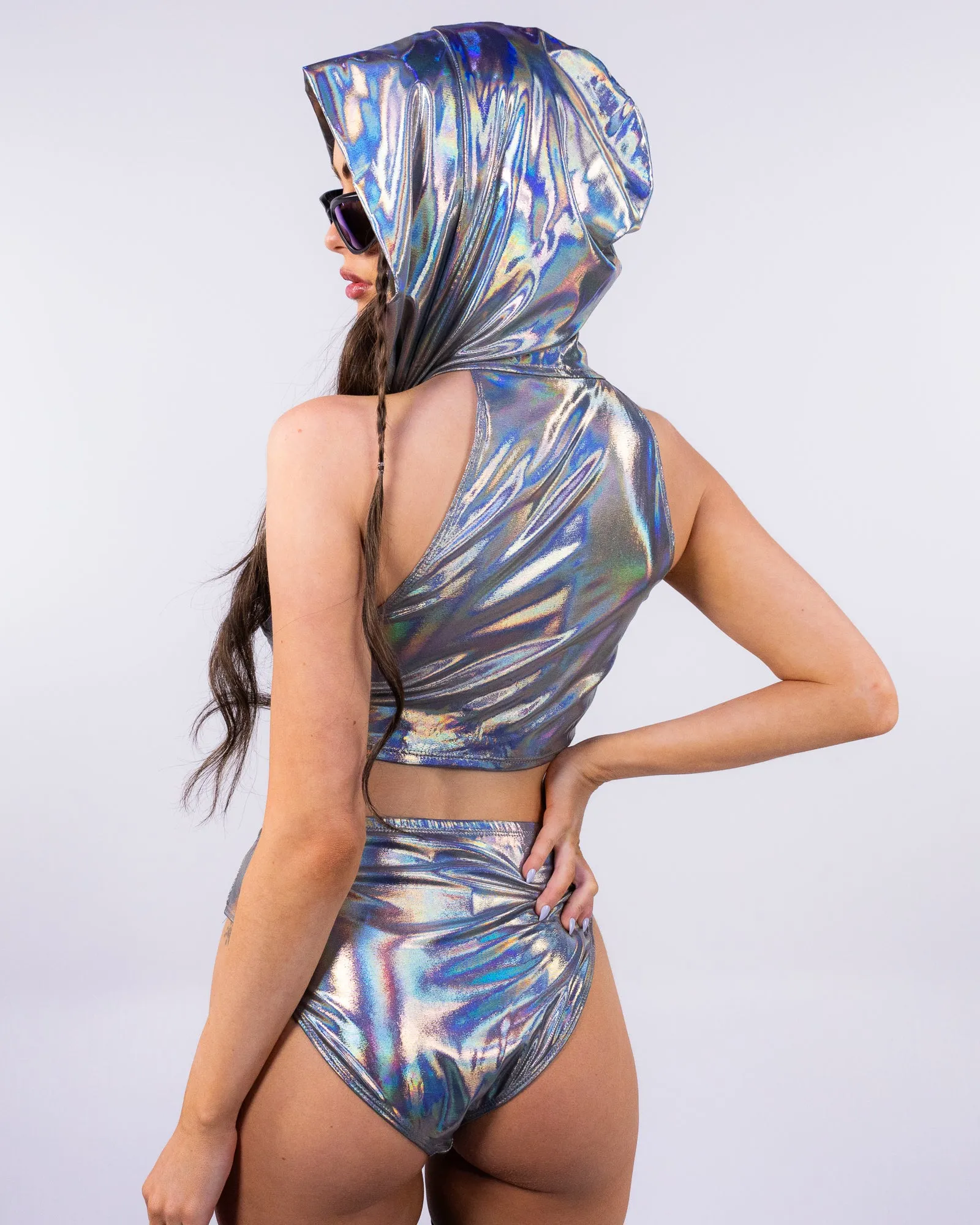 Far Out Women's 2pc Metallic Hoodie & Shorts Set