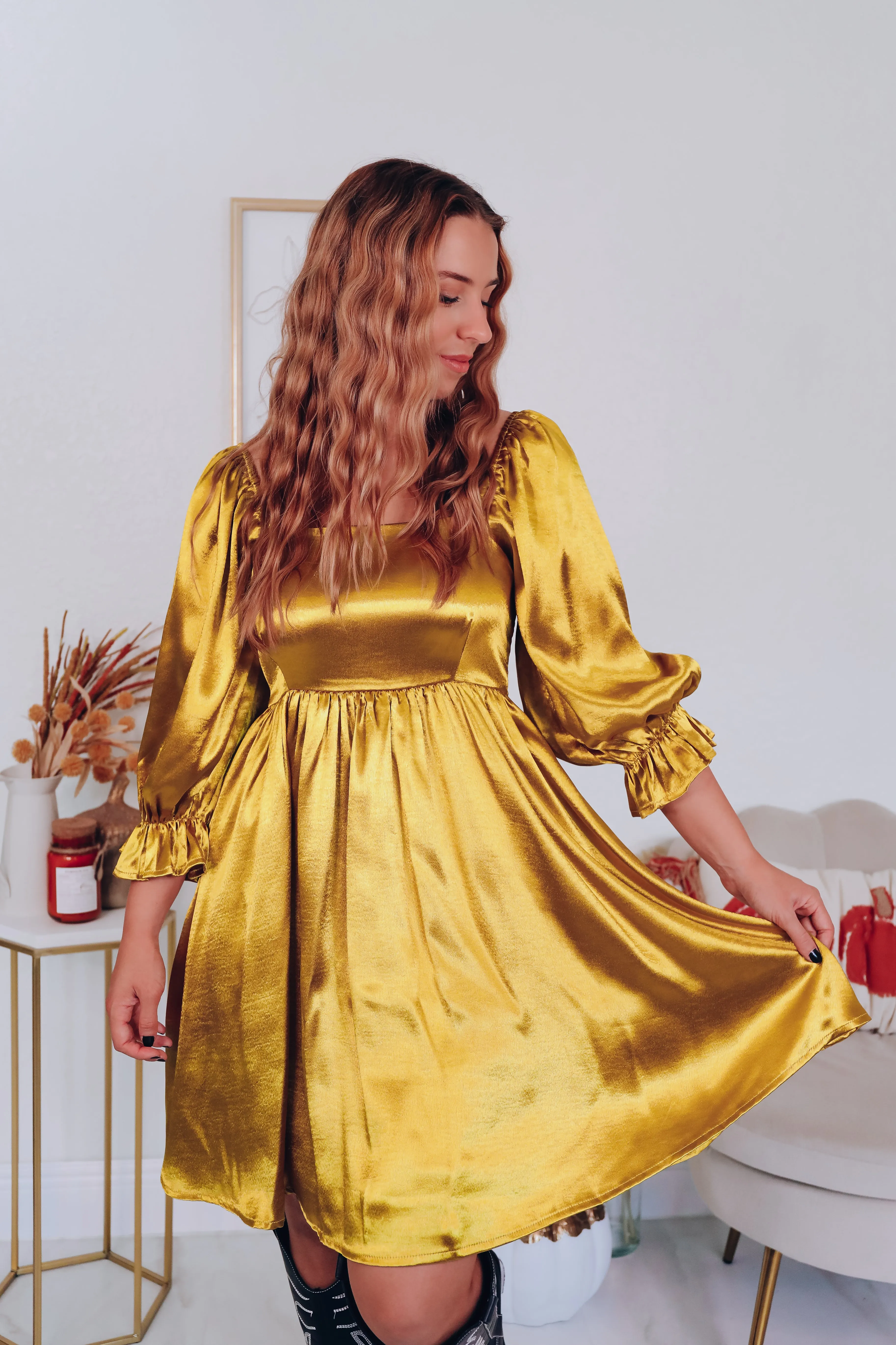 Feminine Feelings Babydoll Dress - Metallic Gold