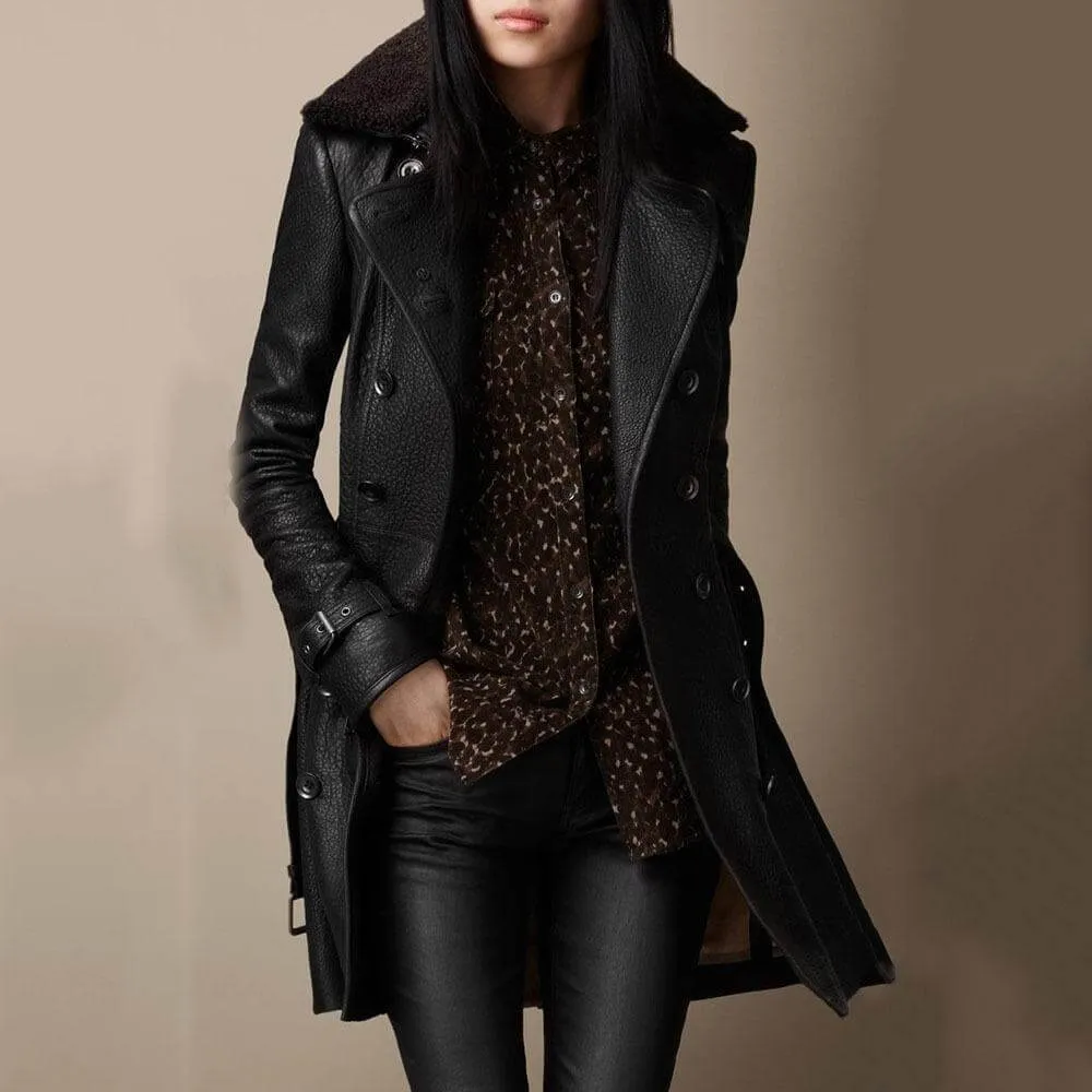 Fiona - Luxurious Leather Trench Coat