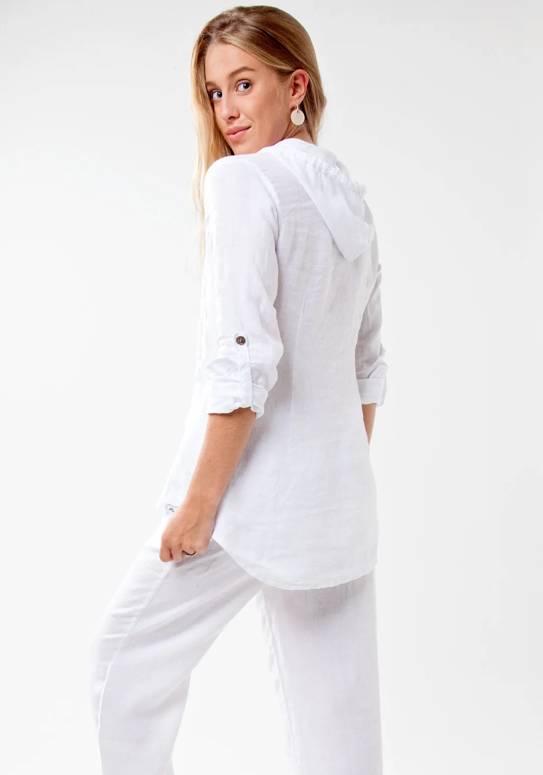 Fitted Linen Shirt With Coconut Buttons & Hood