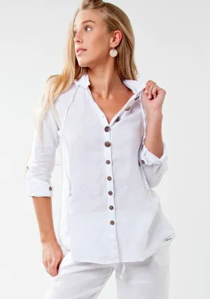 Fitted Linen Shirt With Coconut Buttons & Hood