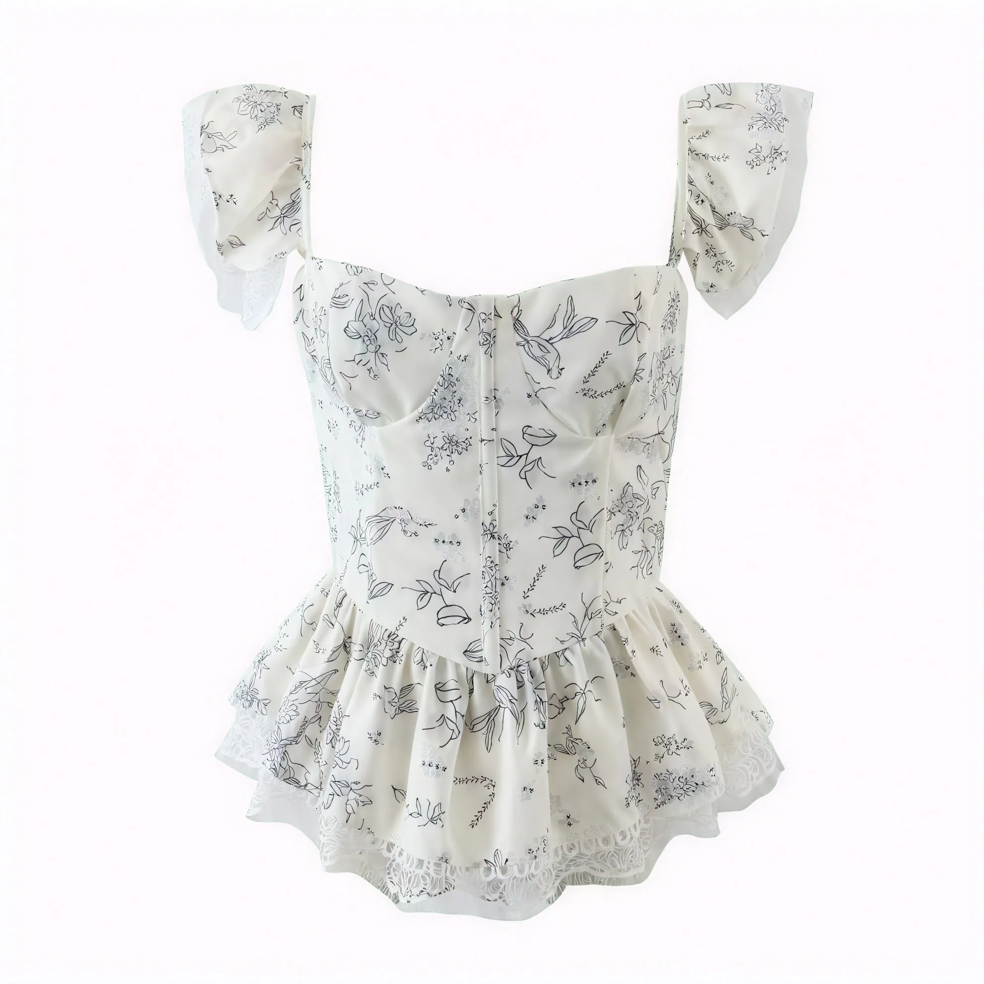 Floral Peplum Top with Lace Trim