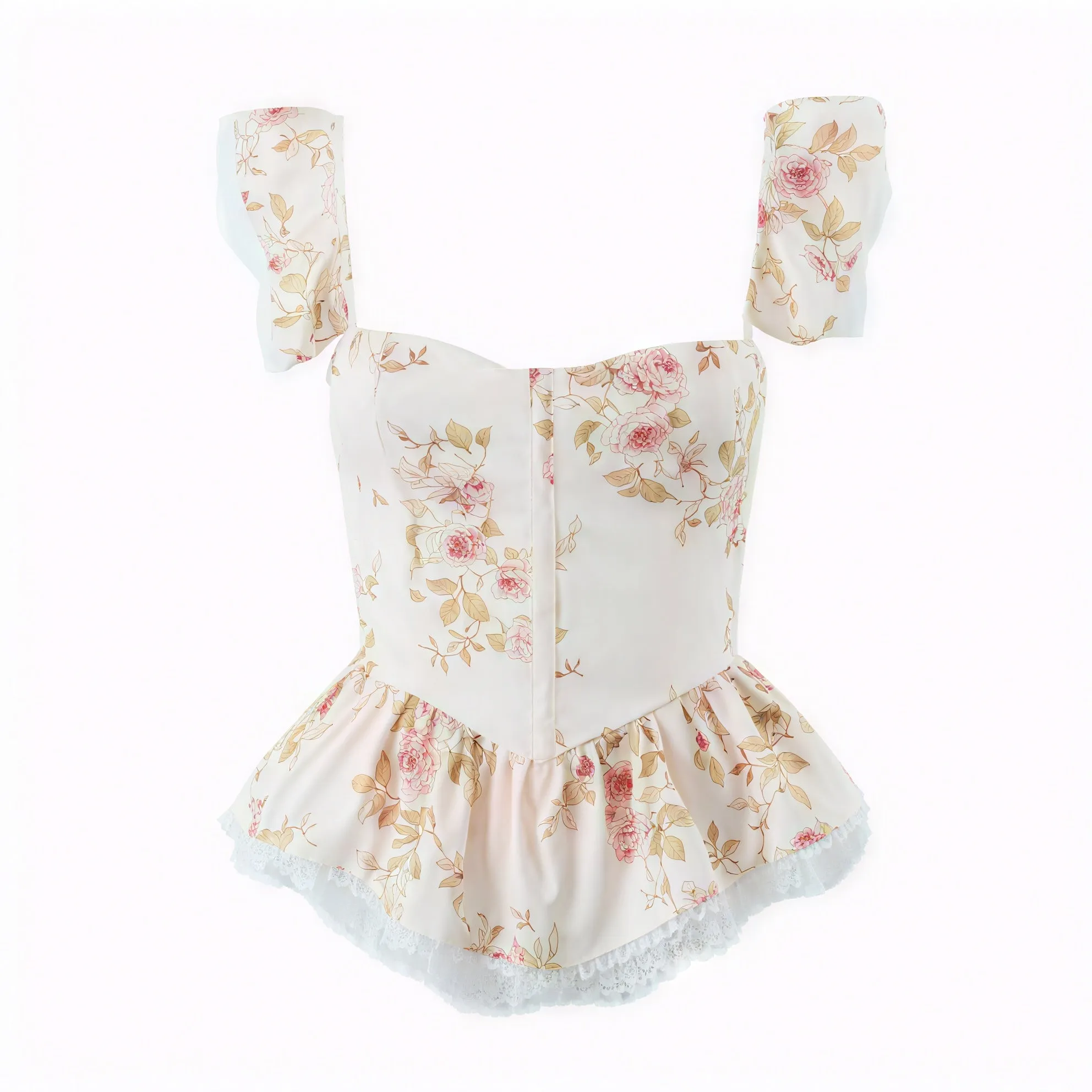 Floral Peplum Top with Lace Trim